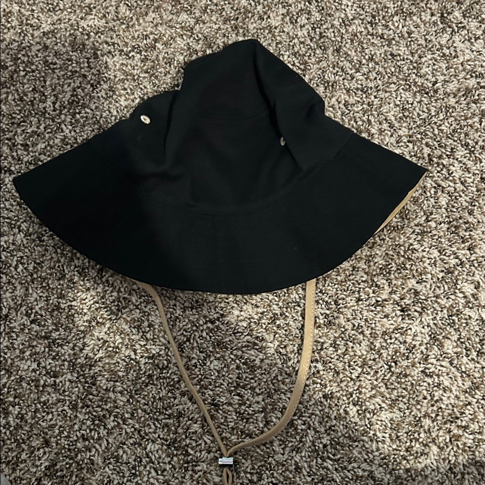 Kids Black Bucket Hat with Tan Strap